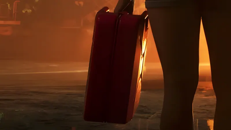 A red jerry can carried at someone's side against an orange fire glow, from an official GTA 6 screenshot